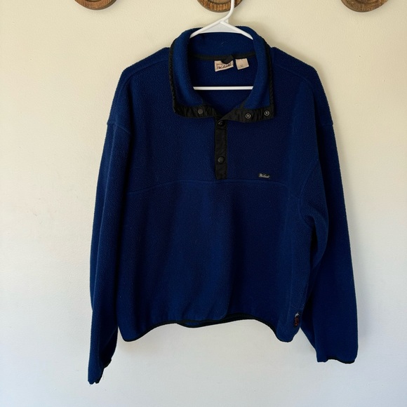 Vintage Woolrich blue fleece T snap quarter snap crop pullover size XL - Picture 5 of 8